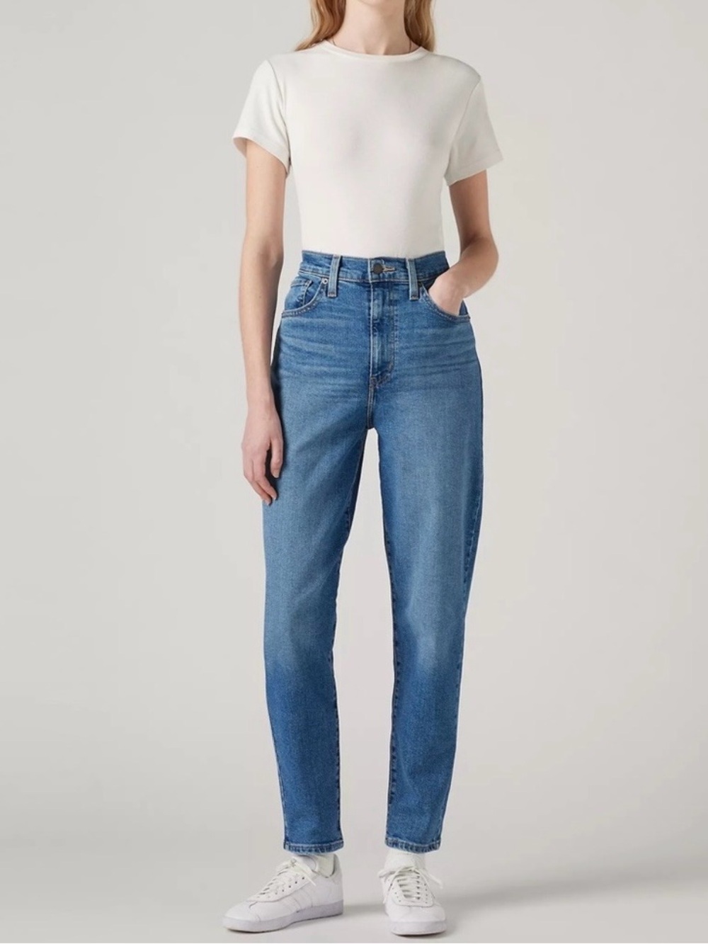 Levis High Waisted Mom Jeans Blue Medium Wash Tapered Leg Size 29